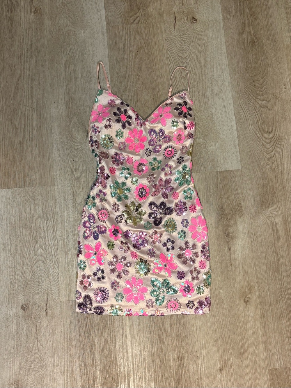 Dear Moon Pink Floral Sequin Mini Dress Size 5 Retro Festival Maximalist Glam